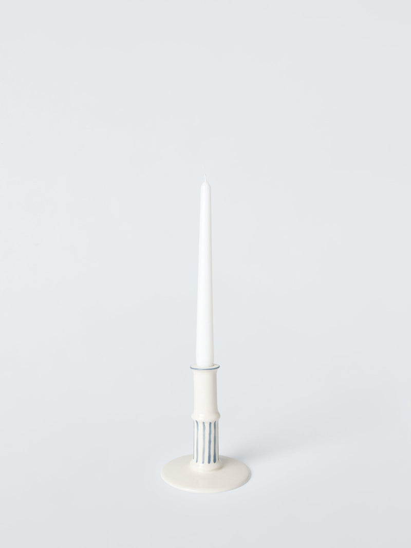 John Lewis stripe stoneware dinner candle holder blue, imported from the UK