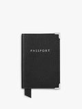 Aspinal of London Saffiano leather passport cover Black, imported from the UK