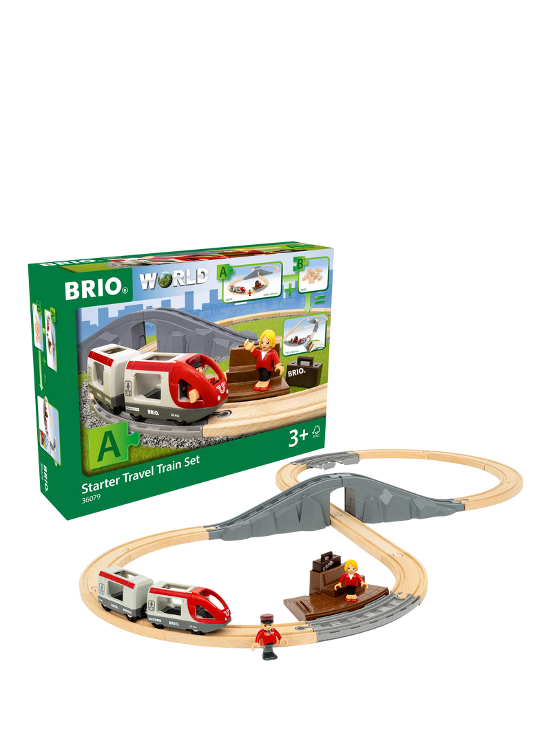 BRIO travel train playset with 22 wooden pieces (British brand)