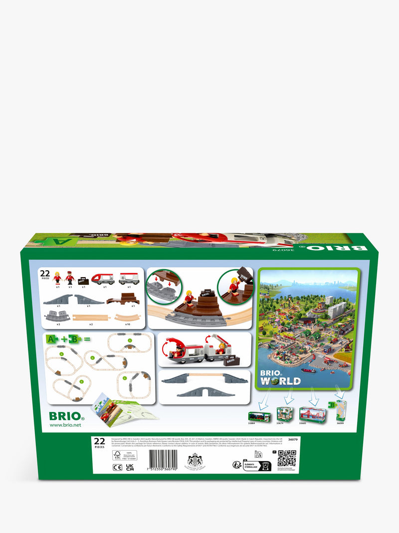 BRIO travel train playset with 22 wooden pieces (British brand)