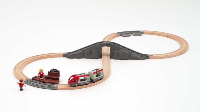 BRIO travel train playset with 22 wooden pieces (British brand)