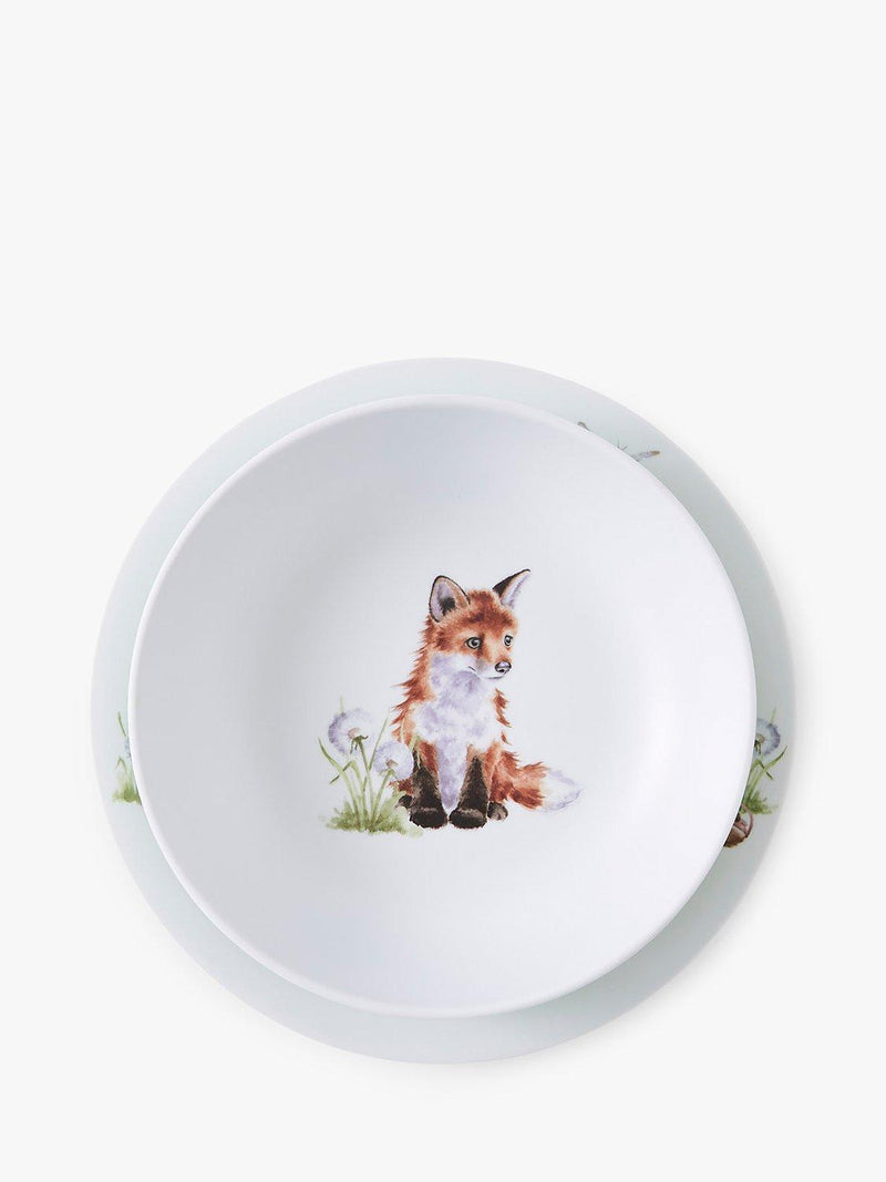 Wrendale Designs Baby Animals melamine plate and bowl set, Brown/Multi, Set of 2 (British brand)