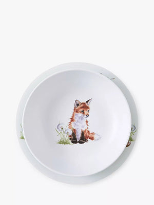 Wrendale Designs Baby Animals Kids' Melamine Plate & Bowl Set, Brown/Multi, Set of 2