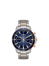 John Lewis Bulova Men's Marine Star Chronograph Watch, Silver Bracelet, Blue Dial, 45mm- Buy online at McGrocer
