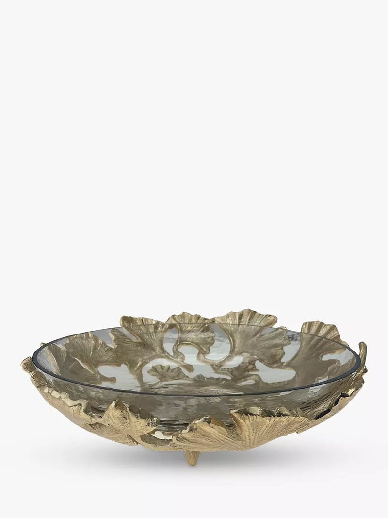 Culinary Concepts Ginkgo Leaf Decorative Bowl Gold/Clear 33cm - British product