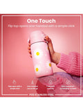 Ion8 Daisy stainless steel water bottle in Rose Quartz, 400ml, UK version