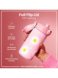 Ion8 Daisy stainless steel water bottle in Rose Quartz, 400ml, UK version