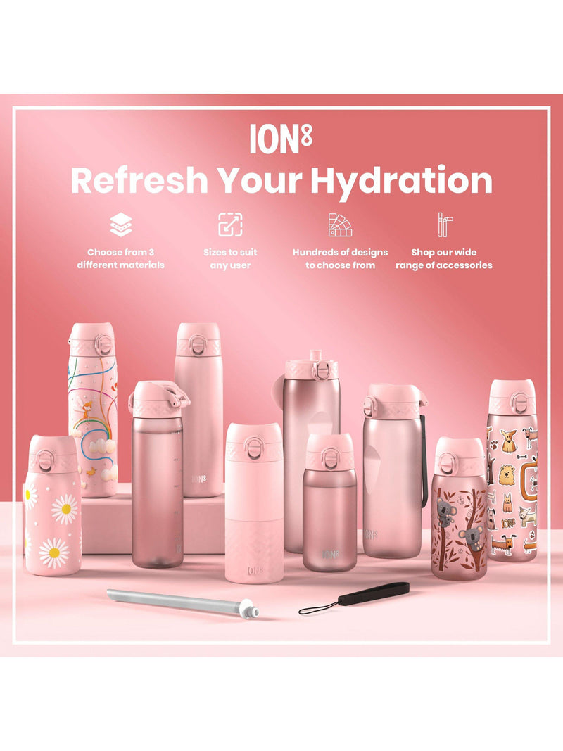 Ion8 Daisy stainless steel water bottle in Rose Quartz, 400ml, UK version