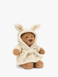 Soft Toy Bear in Oatmeal Towelling Bathrobe with Bunny Ears