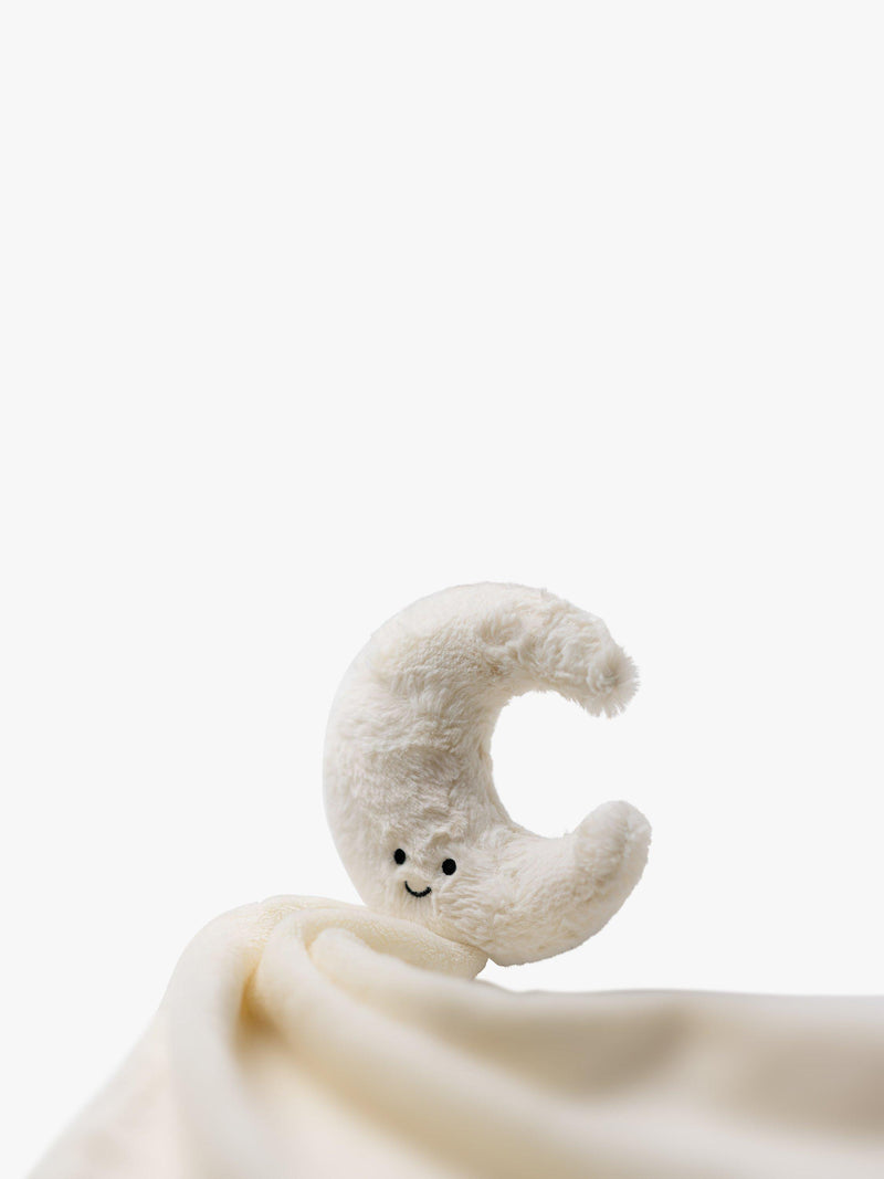Jellycat Amuseable Moon Soother white faux fur toy, imported from the UK