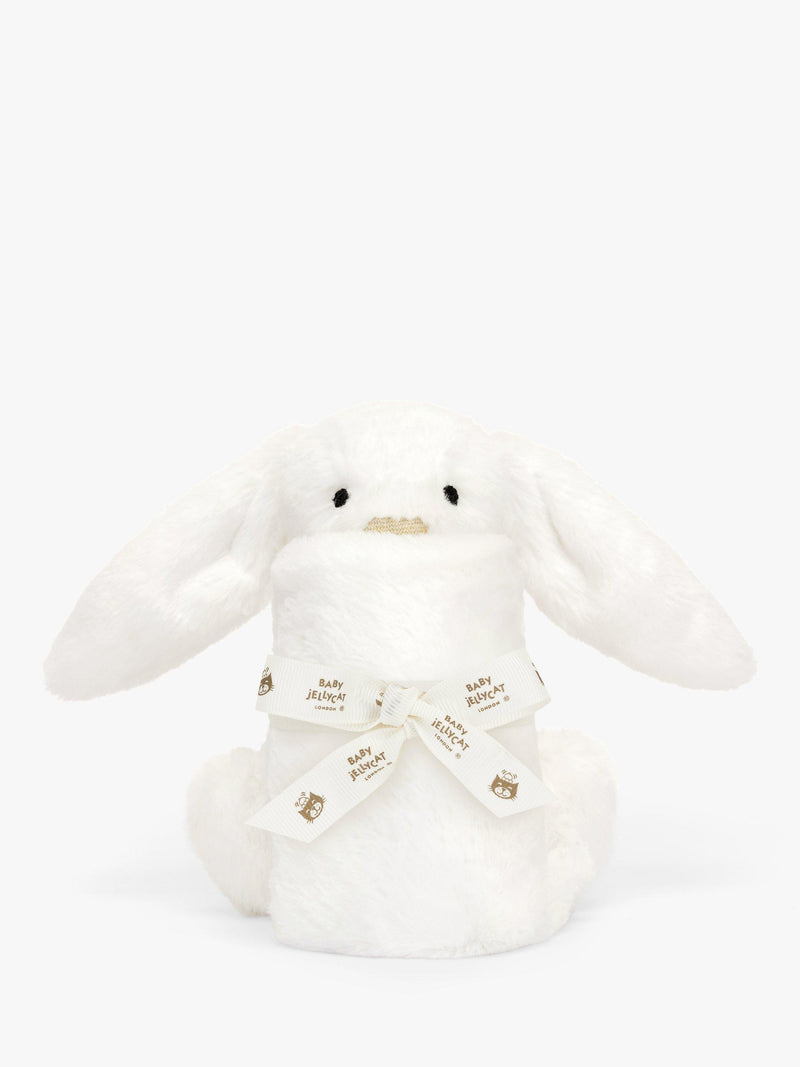 Jellycat bunny soother with white fur blanket - British product