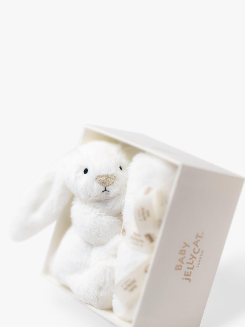 Jellycat bunny soother with white fur blanket - British product