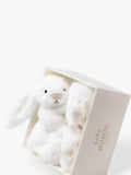 Jellycat bunny soother with white fur blanket - British product