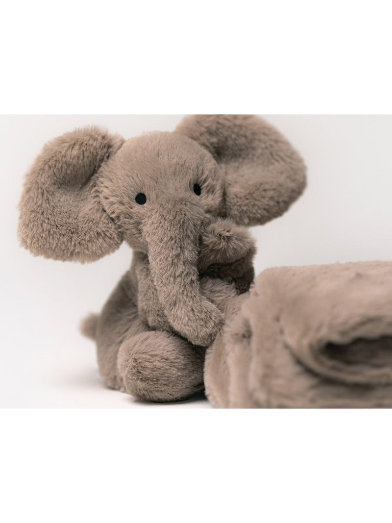 Jellycat Smudge Elephant soother in grey, imported from the UK