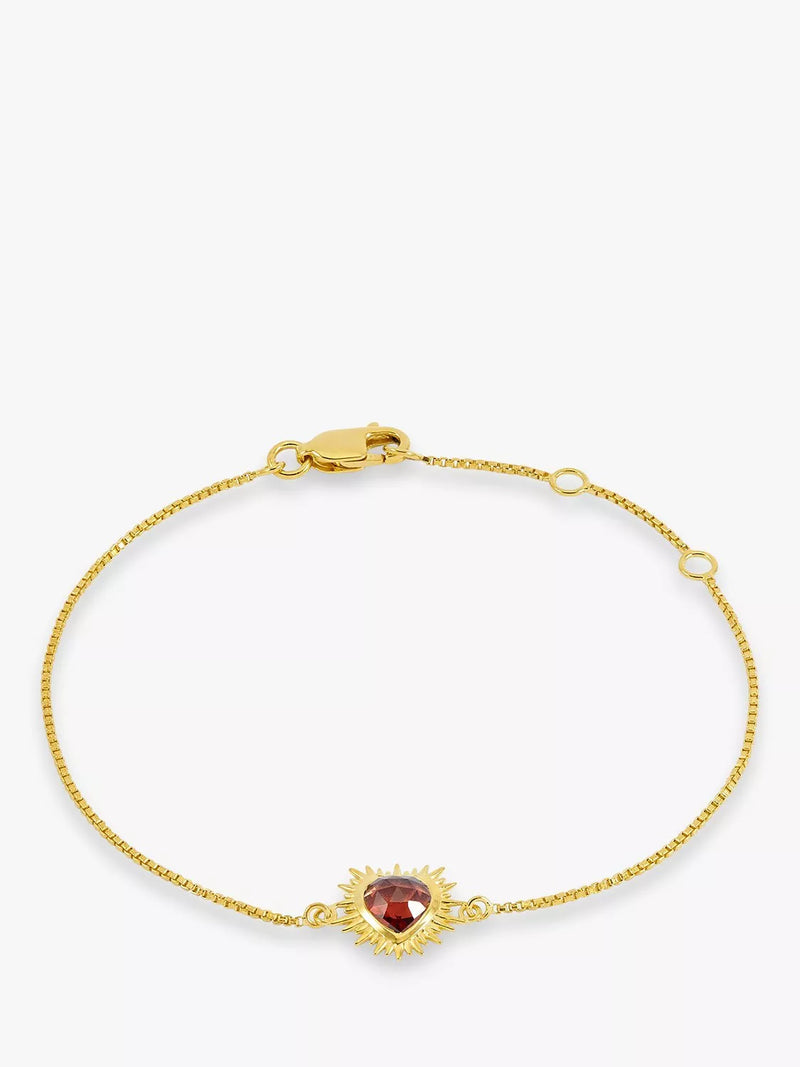 Rachel Jackson London gold plated heart bracelet with garnet (British brand)
