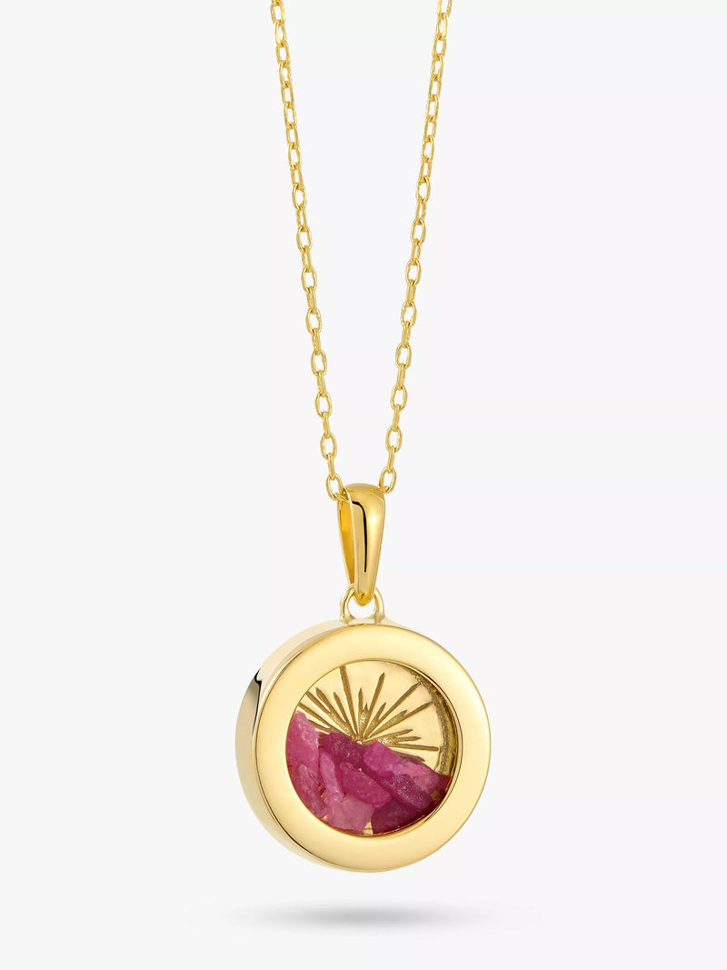 Rachel Jackson London Personalised Small Deco Sun Birthstone Amulet Necklace Gold