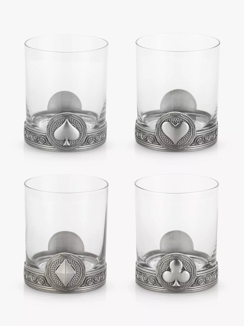 Royal Selangor glass tumblers set of 4 with pewter base, imported from the UK