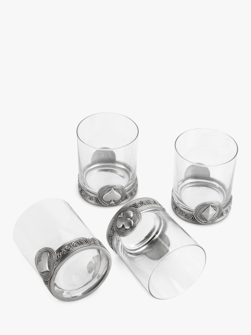 Royal Selangor glass tumblers set of 4 with pewter base, imported from the UK