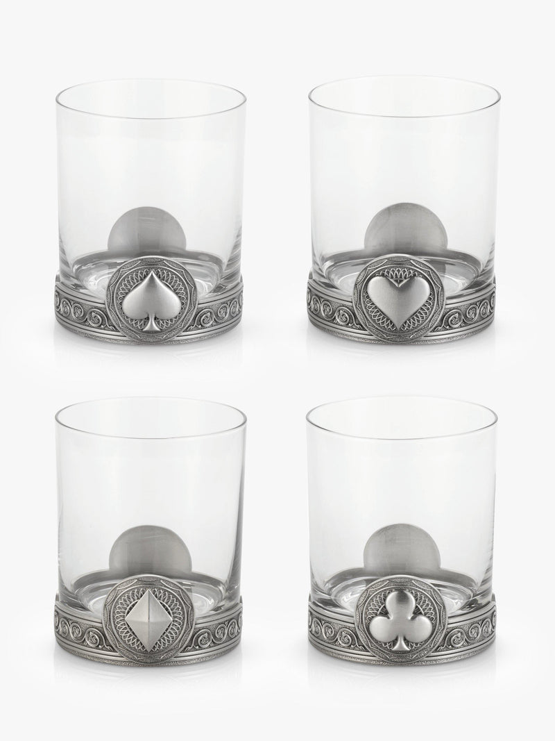 Royal Selangor glass tumblers set of 4 with pewter base, imported from the UK