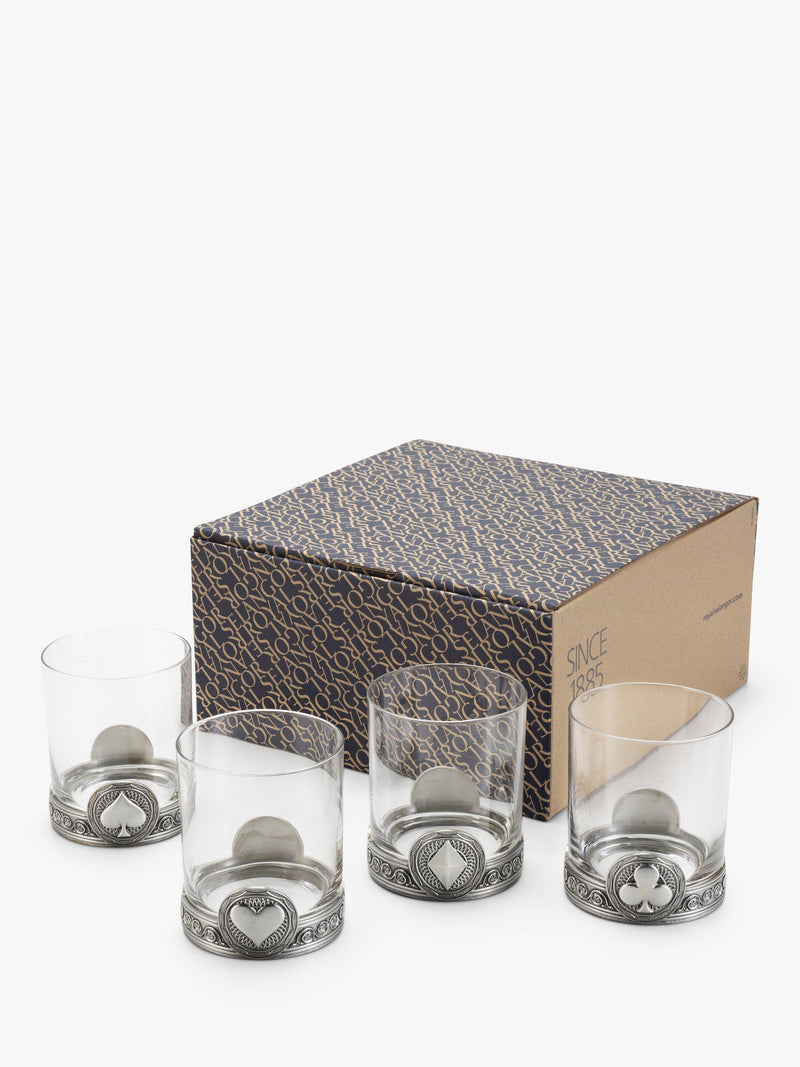 Royal Selangor glass tumblers set of 4 with pewter base, imported from the UK