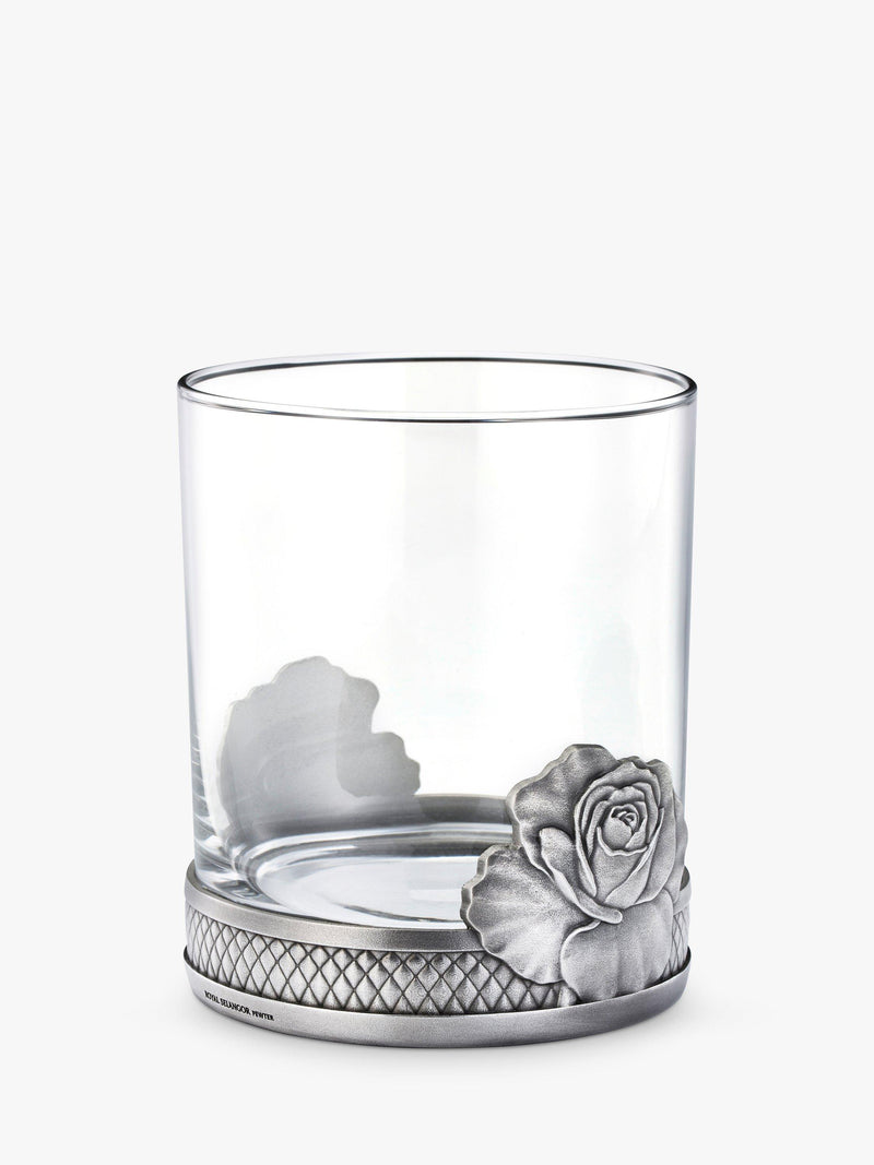 Royal Selangor rose glass tumbler 300ml with pewter base, UK version