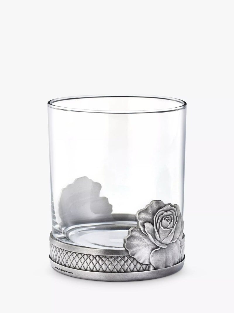 Royal Selangor rose glass tumbler 300ml with pewter base, UK version