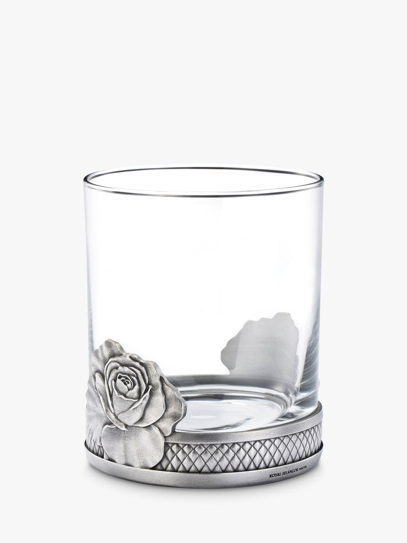 Royal Selangor rose glass tumbler 300ml with pewter base, UK version