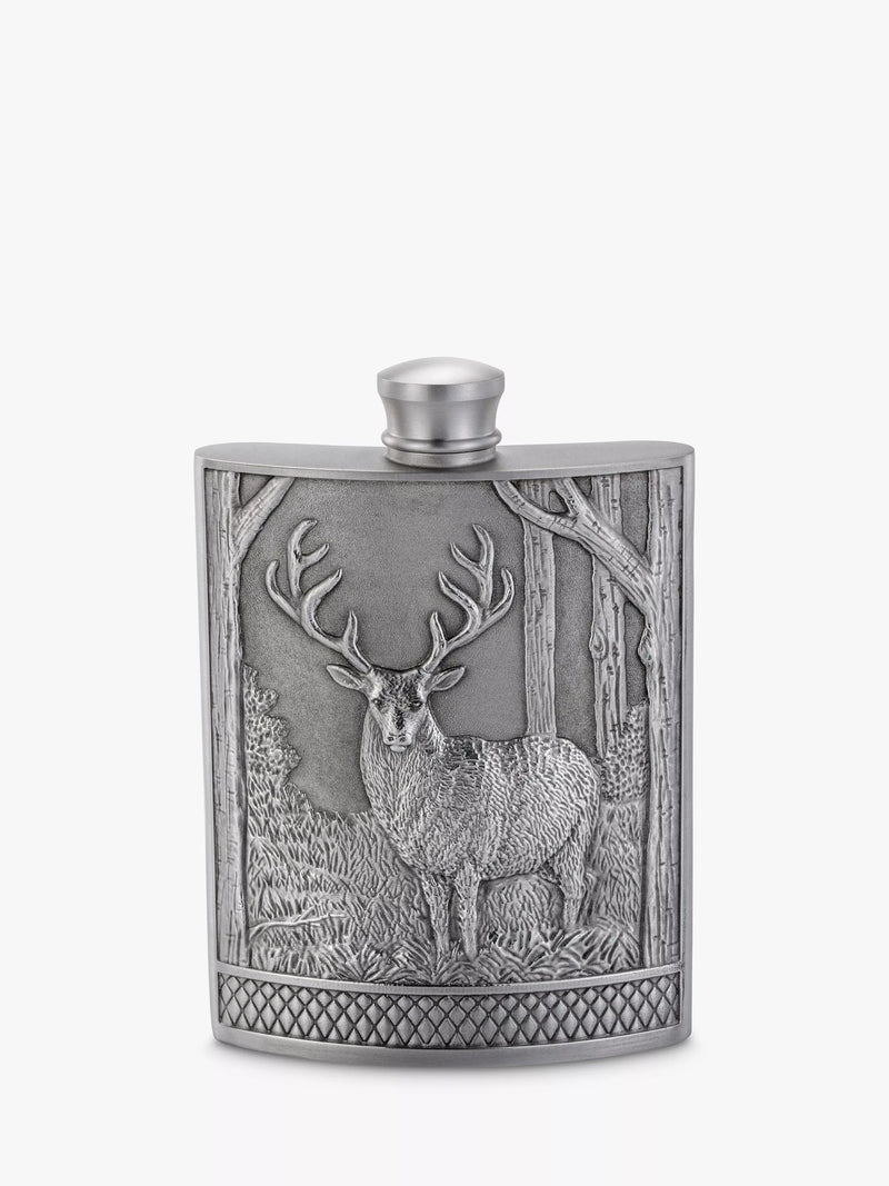 Royal Selangor pewter grey stag hip flask 165ml, imported from the UK