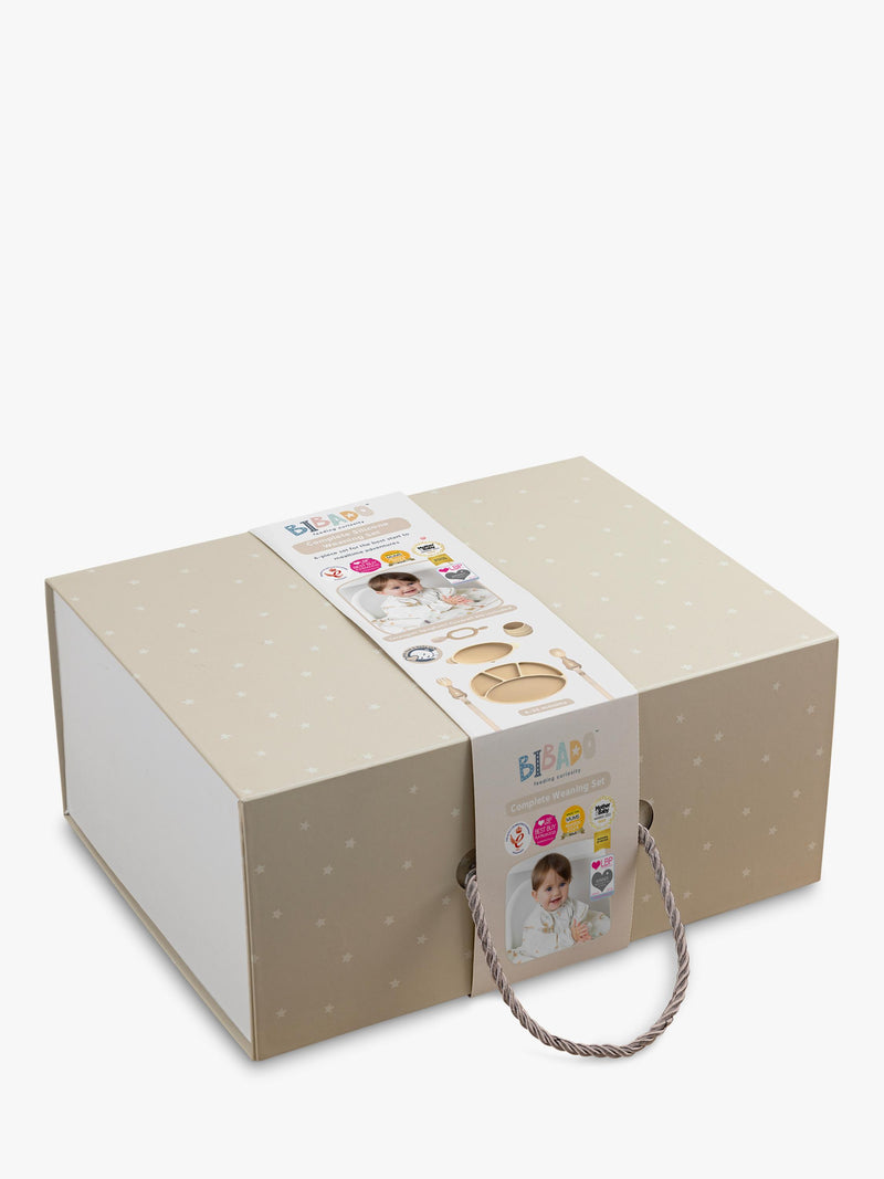Bibado weaning bundle with bib, plate, bowl, and cutlery - British product