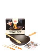 John Lewis School Of Wok Carbon Steel Pre-Seasoned 30cm Wok, Chopsticks & Spatula Gift Set- Buy online at McGrocer