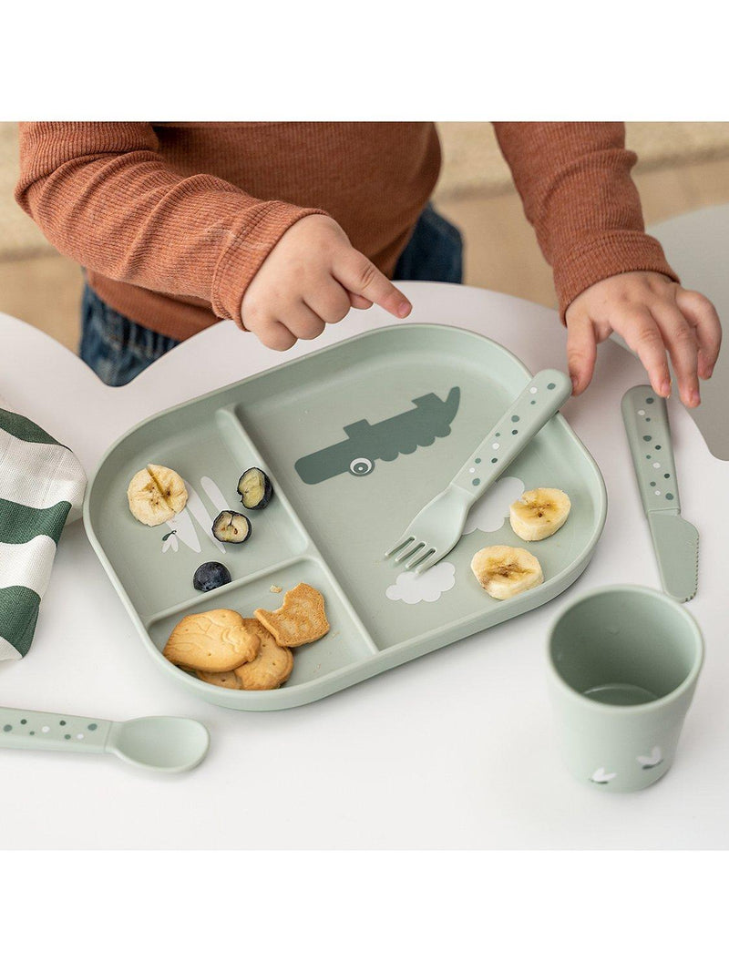 Done by Deer kids' compartment plate green - British product