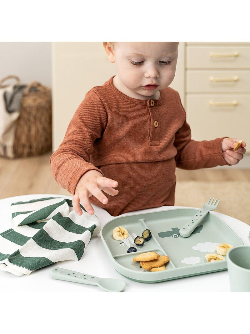 Done by Deer kids' compartment plate green - British product