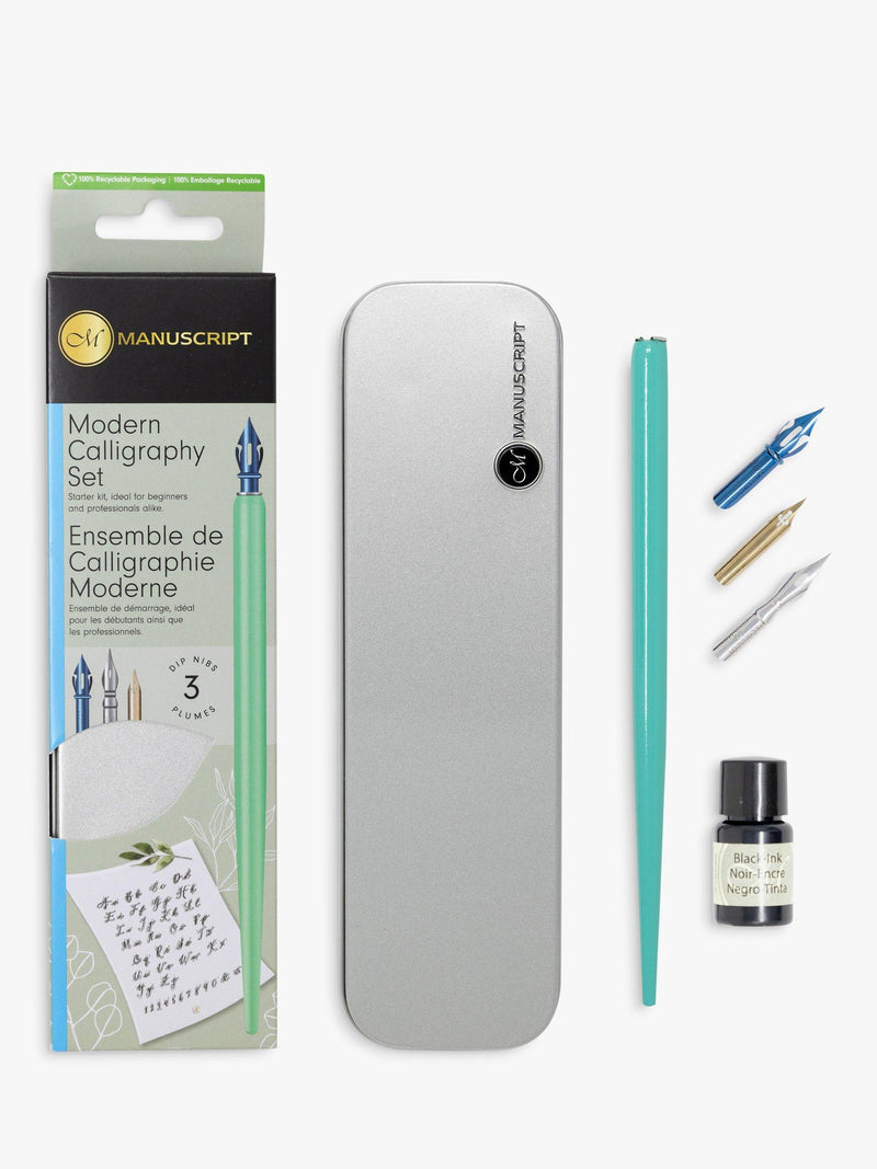 Manuscript modern calligraphy set with dip pen and nibs, UK version