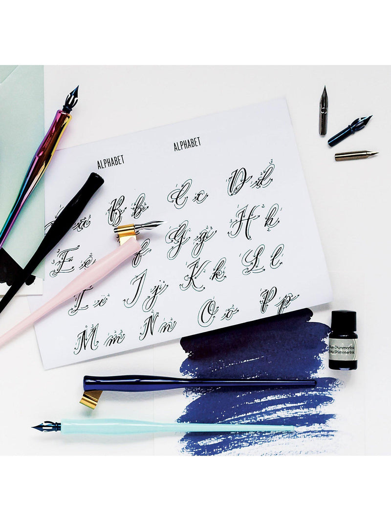 Manuscript modern calligraphy set with dip pen and nibs, UK version