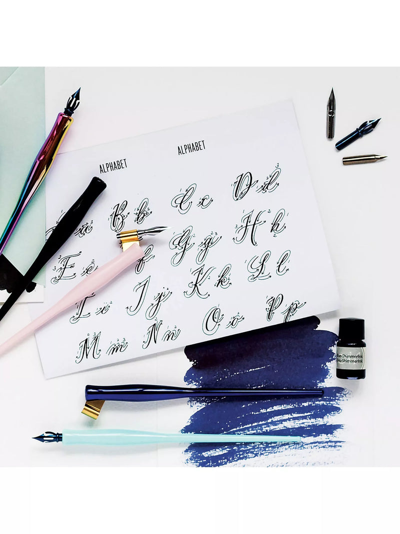 Manuscript modern calligraphy set with dip pen and nibs, UK version