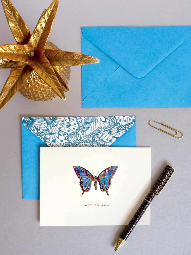 Portico blue butterfly note cards 10-pack, imported from the UK