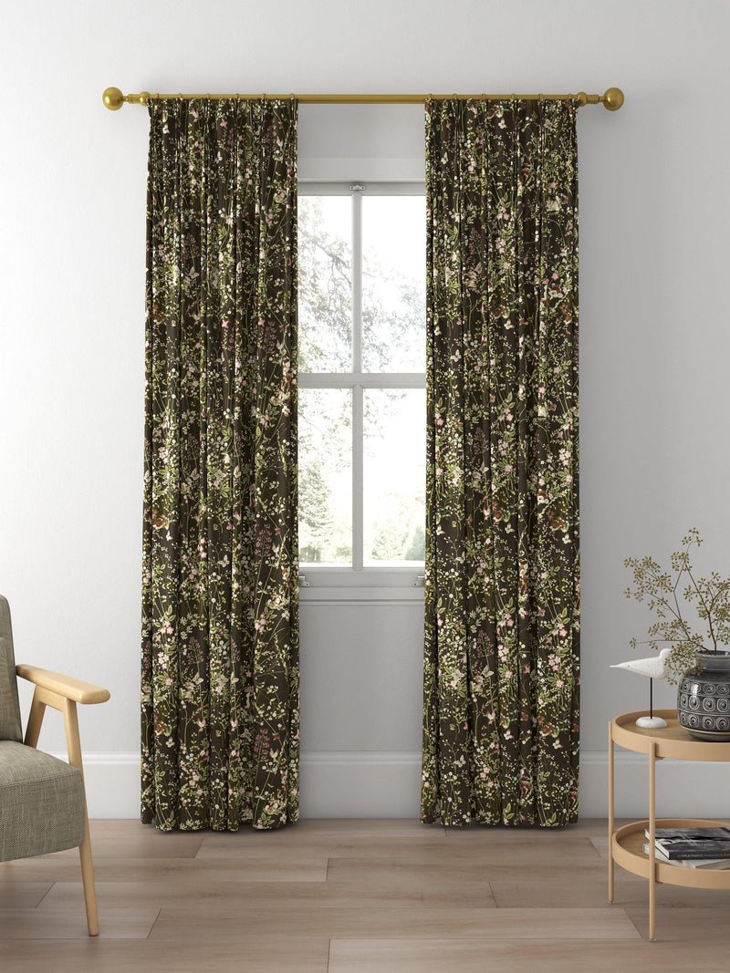 Disney Home x Sanderson Bambi print curtain fabric chocolate 139cm - British product