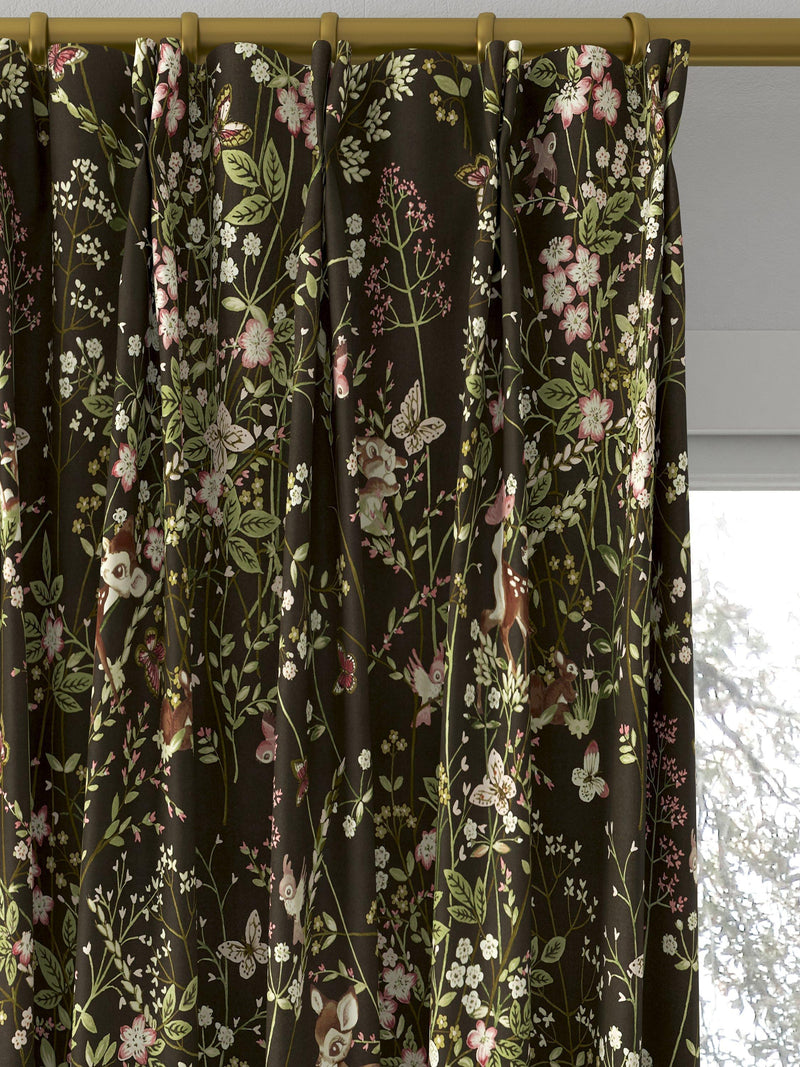 Disney Home x Sanderson Bambi print curtain fabric chocolate 139cm - British product