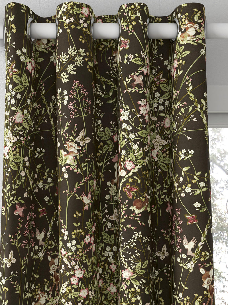 Disney Home x Sanderson Bambi print curtain fabric chocolate 139cm - British product