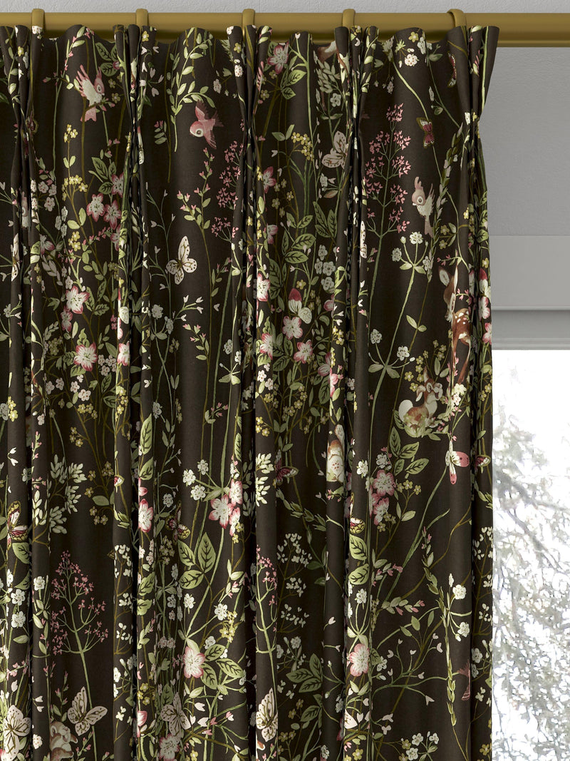 Disney Home x Sanderson Bambi print curtain fabric chocolate 139cm - British product
