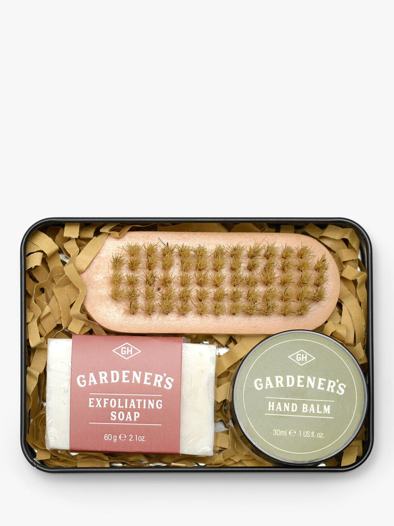 Gentlemen's Hardware gardening hand care kit with nail brush, soap, and balm, UK version