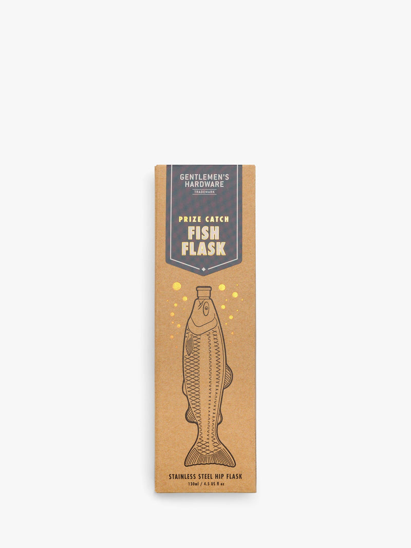 Gentlemen's Hardware fish-shaped stainless steel hip flask in silver, UK version