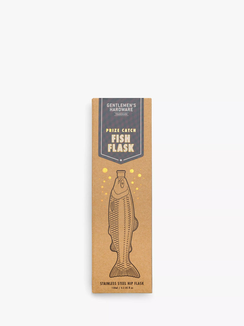 Gentlemen's Hardware fish-shaped stainless steel hip flask in silver, UK version