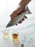 Gentlemen's Hardware fish-shaped stainless steel hip flask in silver, UK version