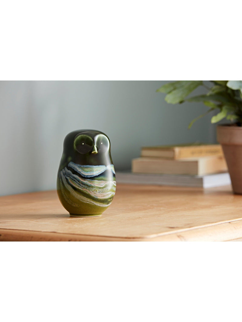 Poole Pottery green earthenware owl H12.5cm (British brand)