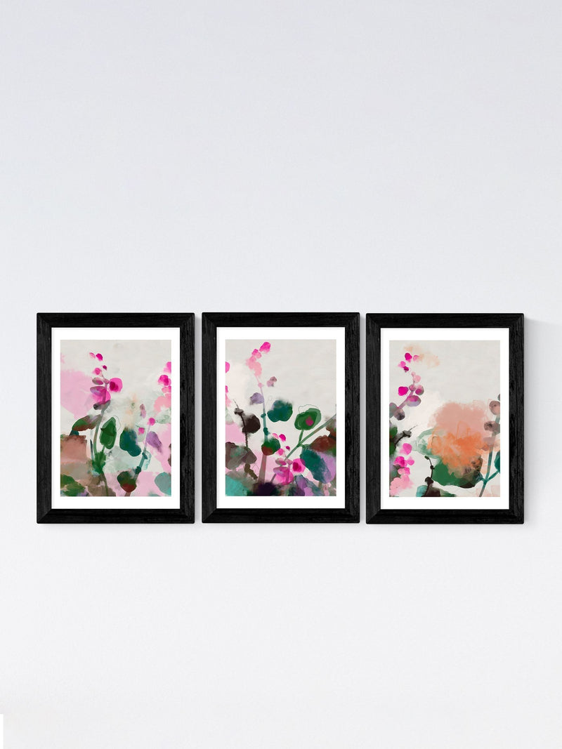 East End Prints black summerly hollyhocks wall print set of 3 - British product