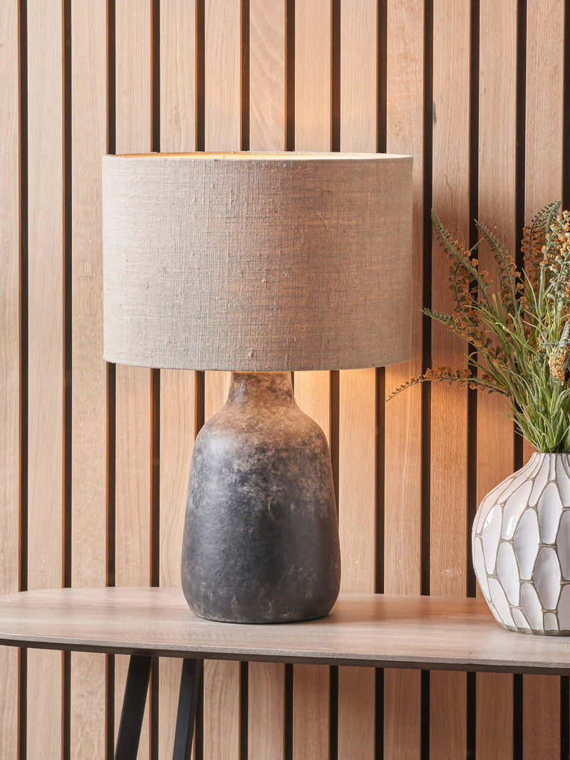Pacific Vulcan stoneware table lamp grey with jute shade - British product
