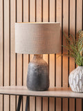 Pacific Vulcan stoneware table lamp grey with jute shade - British product