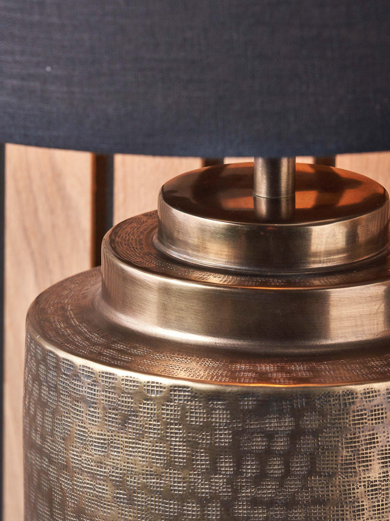 Pacific Zuri table lamp brass hand-hammered linen shade (British brand)