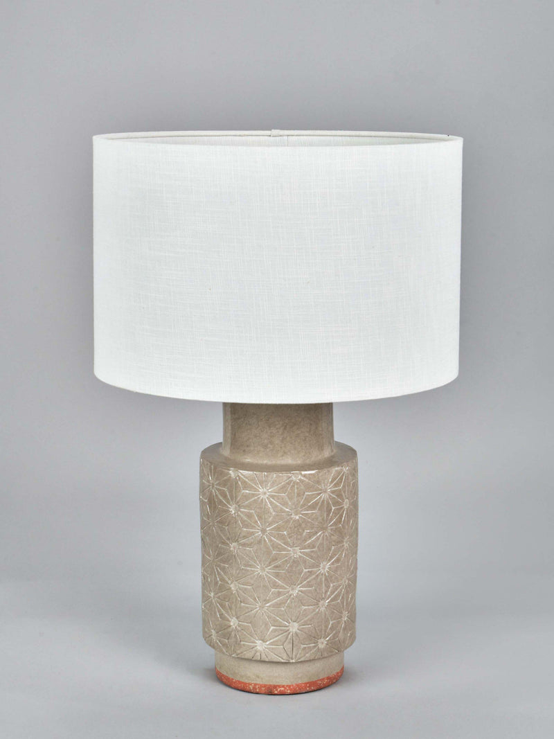 Pacific Sidra grey ceramic table lamp with woven shade, imported from the UK